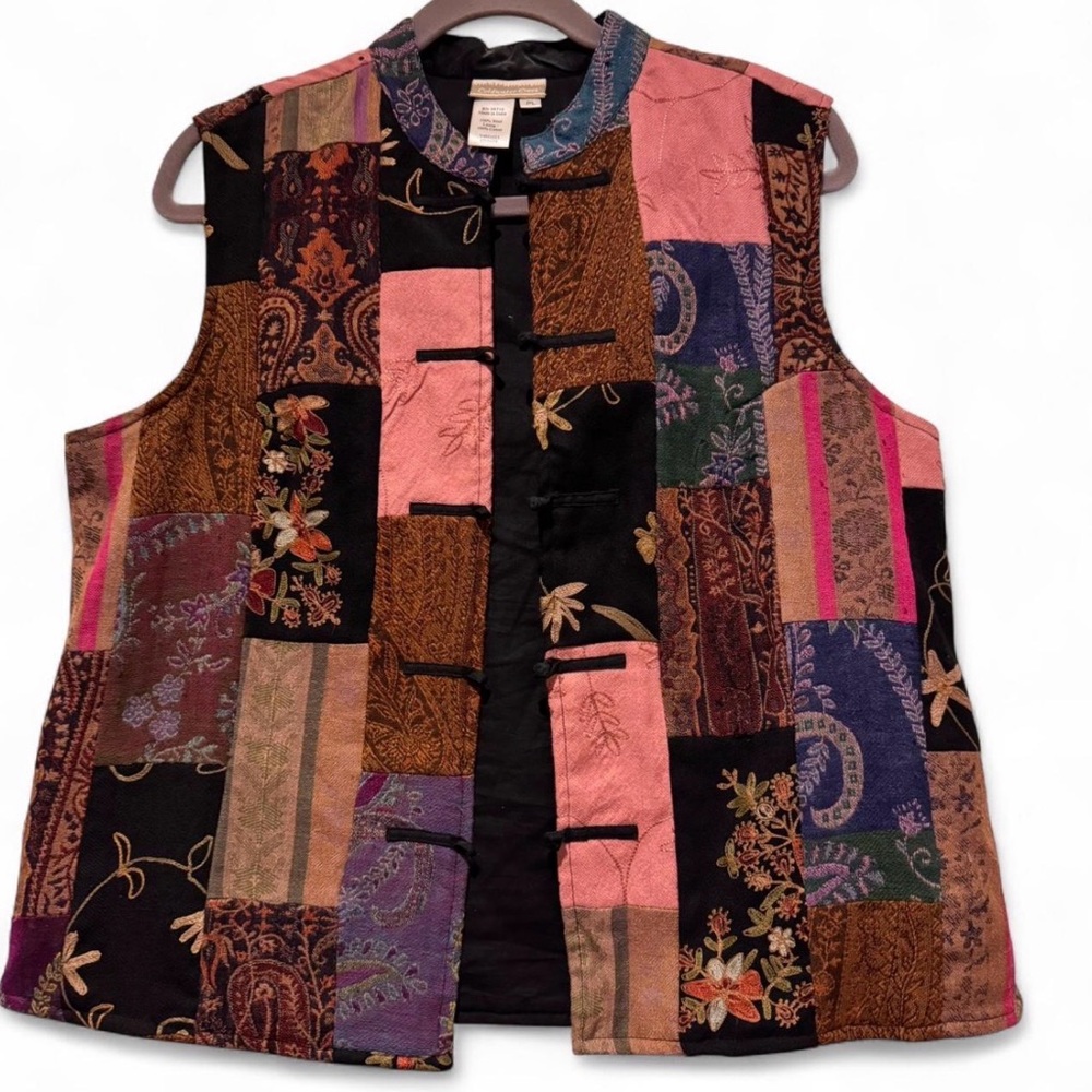 Coldwater creek women's VINTAGE Wool Boho multicolor Patch 90's vest Large
